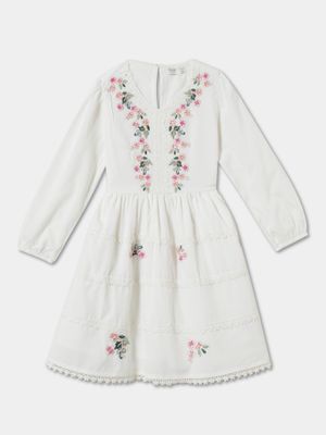 R&B White Floral Midi Dresses Dress
