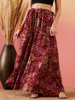 InWeave - Wine Leaf Print Foil Skirt