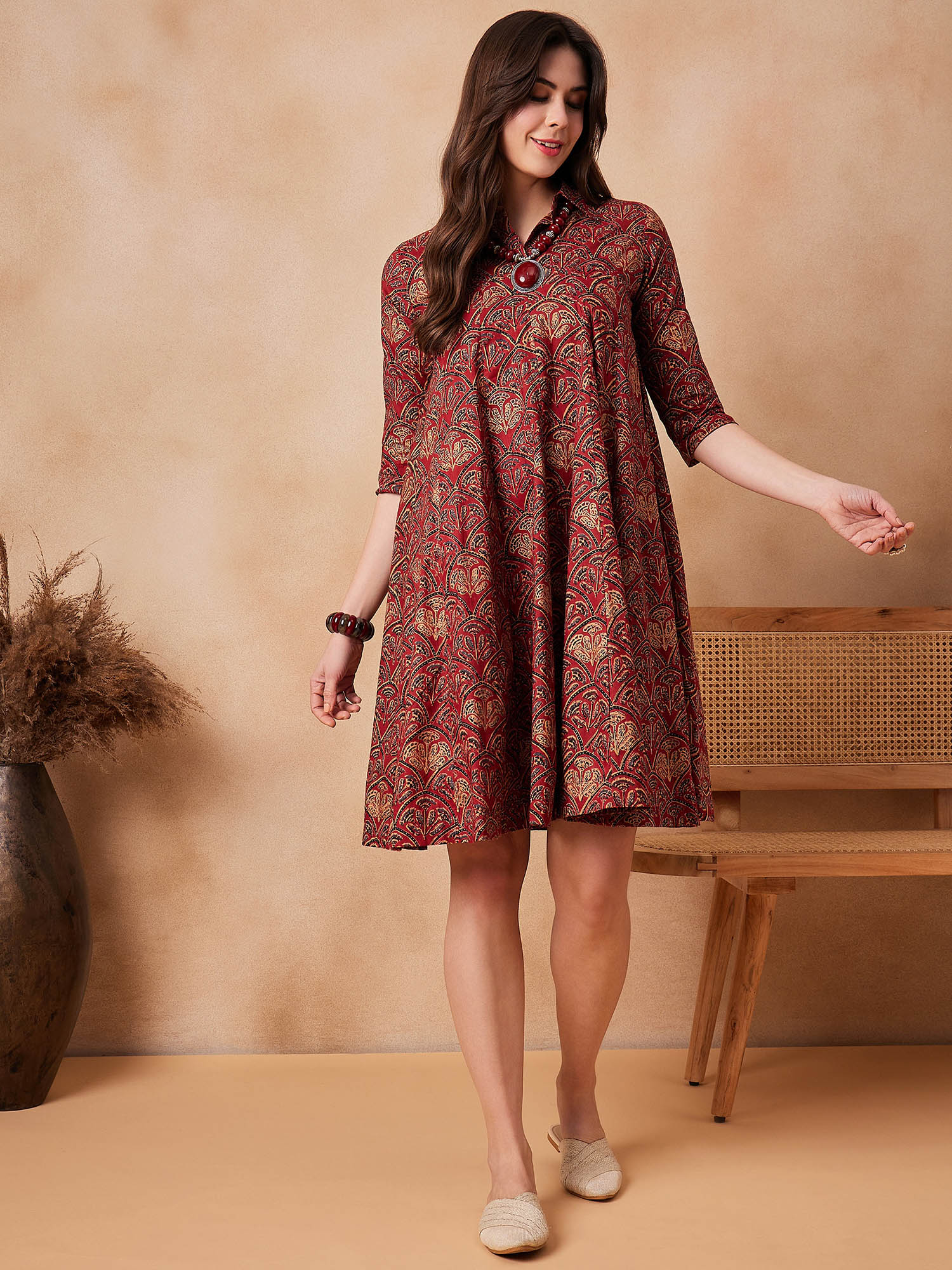 inweave Red Scales Printed Flared Dress-picture-18