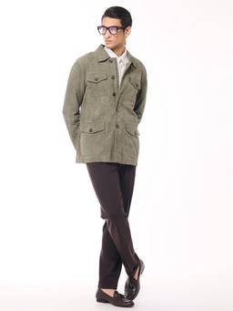 S&N by Shantnu Nikhil - Olive Suede Layering Jacket