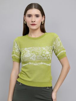 Monte Carlo - Women Green Regular Fit Crew Neck Half Sleeve Top