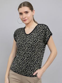 Monte Carlo - Women Regular Fit V-Neck Black Half Sleeve Top