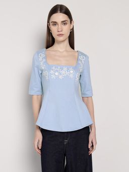 Cover Story - Light Blue Peplum Top