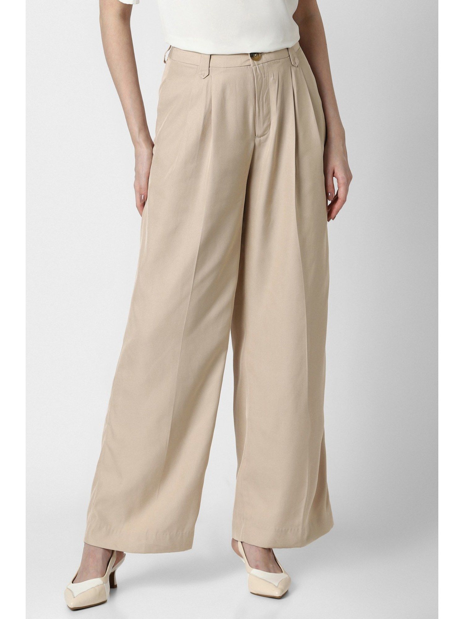 van heusen Women Beige Solid Casual Trouser-picture-23
