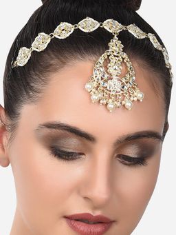Zaveri Pearls - Gold Tone Kundan & Pearls Bridal Head Chain-ZPFK14389
