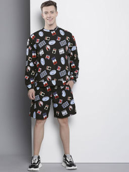 The Indian Garage Co - Men Oversized Black Abstract Printed Crew Neck Co-Ord (Set of 2)