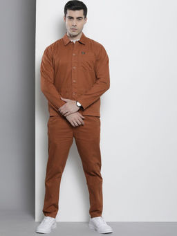 The Indian Garage Co - Men Rust Slim Fit Solid Co-Ord (Set of 2)
