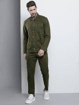 The Indian Garage Co - Men Olive Slim Fit Solid Co-Ord (Set of 2)