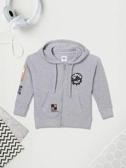 max - Grey Self Design Hoodie