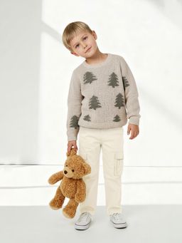 max - Beige Self Design Sweater