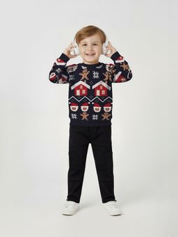max - Navy Blue Self Design Sweater