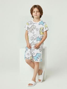 max - Off White Printed T-Shirt With Shorts