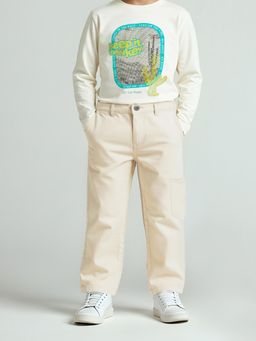 max - Beige Textured Trousers