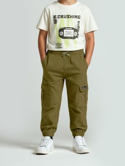 max - Olive Self Design Joggers
