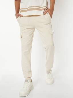 max - Beige Solid Joggers