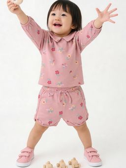 max - Pink Printed Shorts With Top