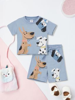 max - Blue Printed Shorts With Top