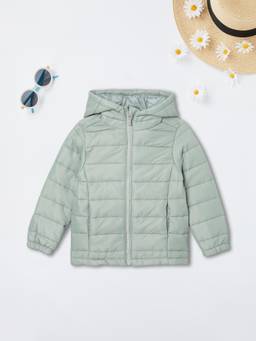 max - Green Solid Puffer Jacket