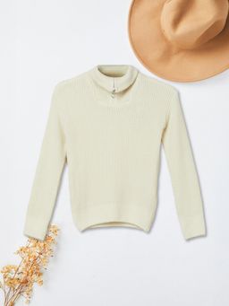max - Cream Self Design Sweater