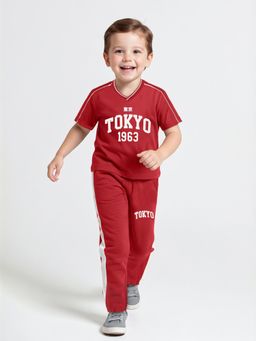 max - Red Printed T-Shirt With Joggers