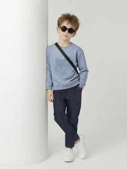 max - Blue Self Design Sweatshirt