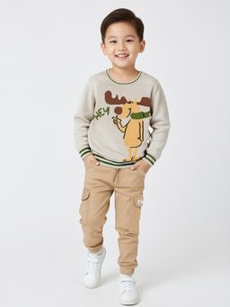 max - Beige Self Design Sweater