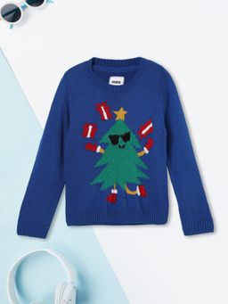 max - Blue Self Design Sweater