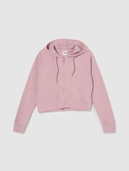 max - Pink Self Design Hoodie