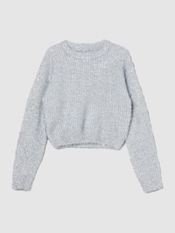 max - White Self Design Sweater