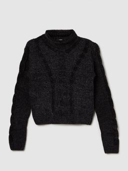 max - Black Self Design Sweater