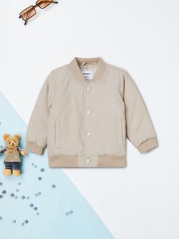 max - Beige Solid Bomber Jacket