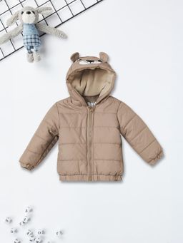 max - Beige Solid Puffer Jacket