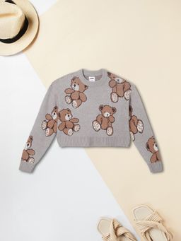 max - Grey Self Design Sweater
