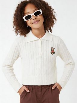 max - White Self Design Sweater