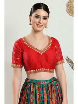 SALWAR STUDIO - Womens Red Embroidered Saree Blouse