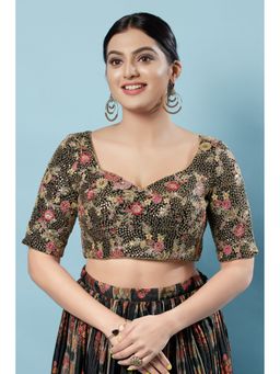 SALWAR STUDIO - Womens Black Zari Embroidered Saree Blouse