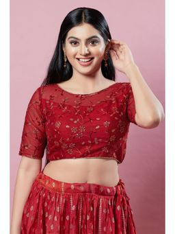 SALWAR STUDIO - Womens Maroon Embroidered Saree Blouse