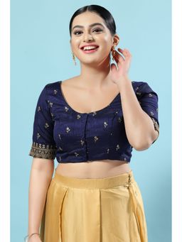 SALWAR STUDIO - Womens Navy Blue Embroidered Saree Blouse