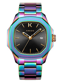 KREDO - Men OTUS² Neo Chrome Black Japanese Quartz Time and Date Movement Analogue Watch