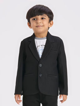 Kids Island - Boys Black Solid Blazer with T-Shirt (Set of 2)