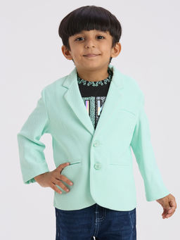 Kids Island - Boys Aqua Textured Blazer with T-Shirt (Set of 2)