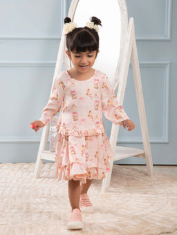 THE BABY TRUNK - Girls Peach Printed Co-Ord (Set of 2)