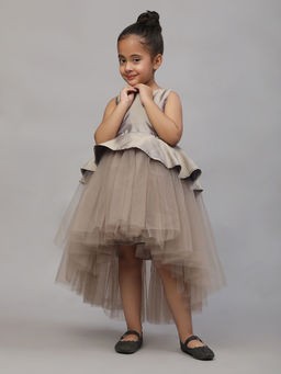 Toy Balloon Kids - Girls Taupe Embellished Knee Length Dress with Belt (Set of 2)