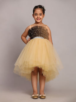 Toy Balloon Kids - Girls Brown Embellished Knee Length Dress with Belt (Set of 2)