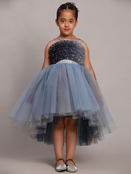 Toy Balloon Kids - Girls Grey Embellished Knee Length Dress with Belt (Set of 2)