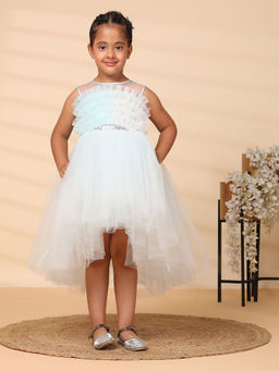 Toy Balloon Kids - Girls Blue Embellished Knee Length Dress with Belt (Set of 2)