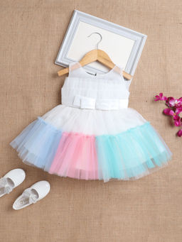 The Magic Wand - Girls White Self Design Knee Length Dress