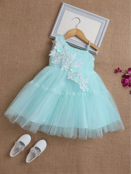The Magic Wand - Girls Aqua Self Design Knee Length Dress