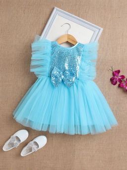 The Magic Wand - Girls Blue Embellished Knee Length Dress