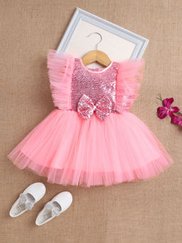 The Magic Wand - Girls Pink Embellished Knee Length Dress
